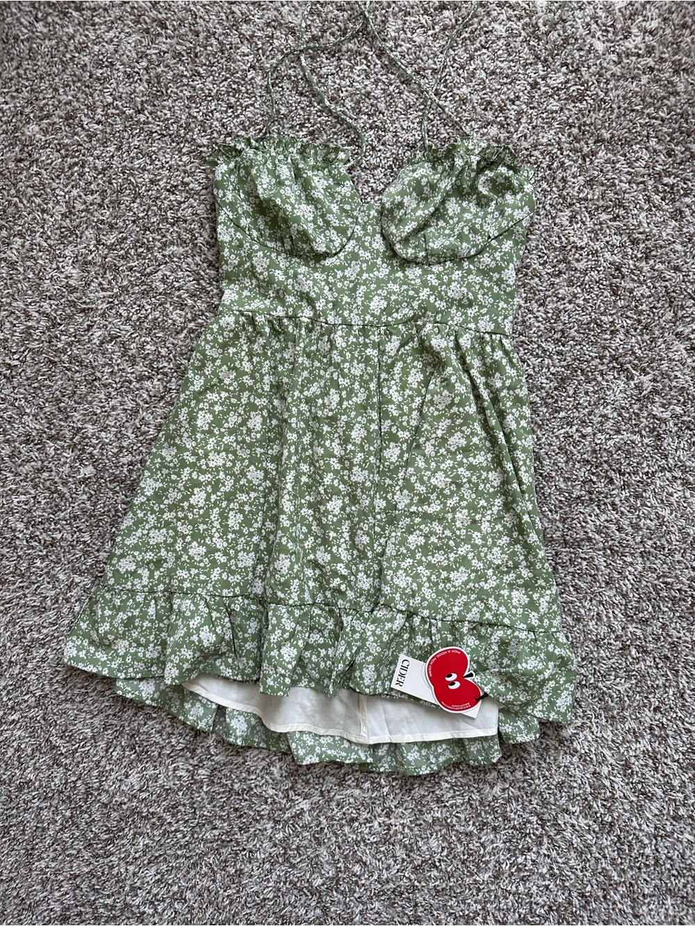 NWT! Cider Olive Green Mini Dress with White Floral Print - Picture 6 of 10